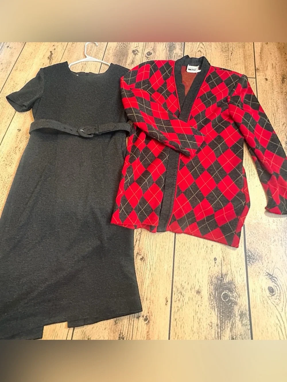 Red and Black Argyle Open-Front Blazer with matching Dress - vintage 1980’s